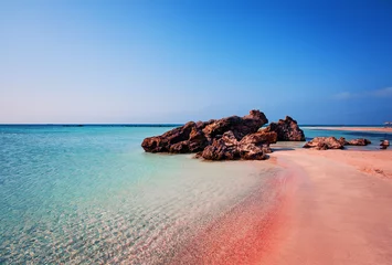 Foto op Plexiglas Elafonissi Strand, Kreta, Griekenland Schoonheid van de natuur. Prachtig Elafonissi-strand met roze zand op Kreta, Griekenland