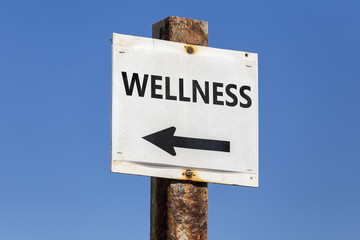 Wellness word and arrow signpost
