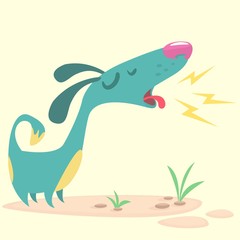 Cartoon Pinscher dog. Vector illustration of barking dog. Blue puppy icon design