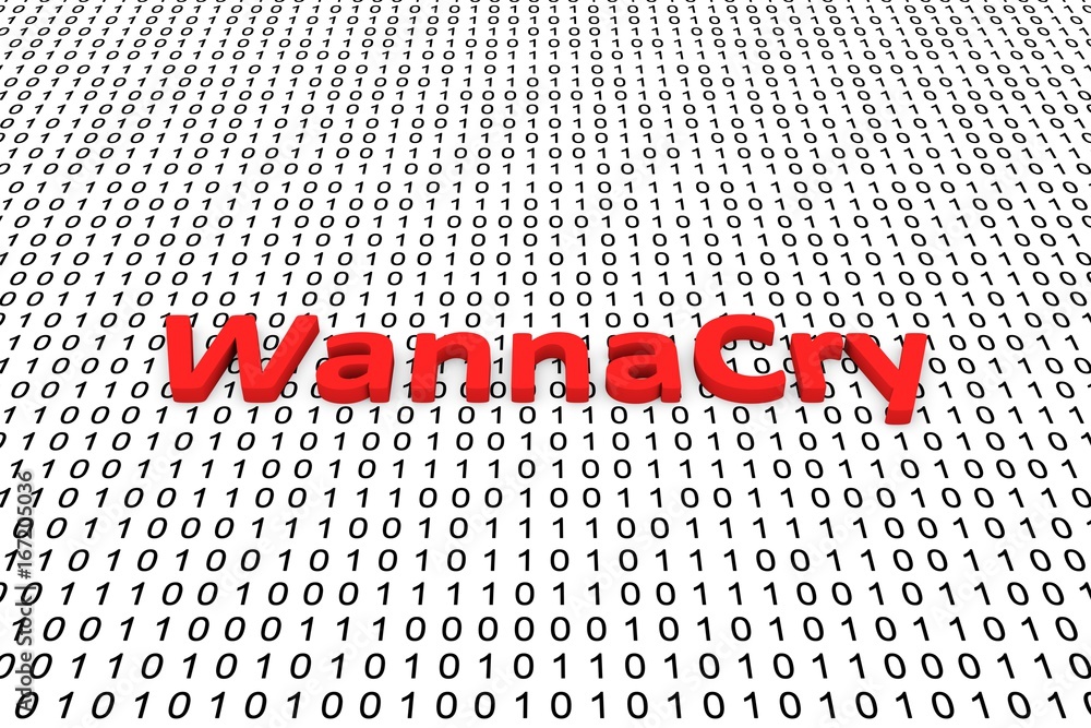 Poster wannacry in the form of binary code, 3d illustration