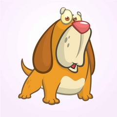 Cute Basset Hound dog cartoon. Vector illustration isolated on white background