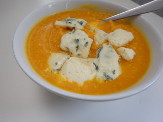 pumpkin soup with a blue cheese