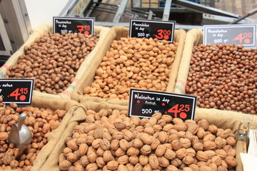 Fresh nuts on a market stall