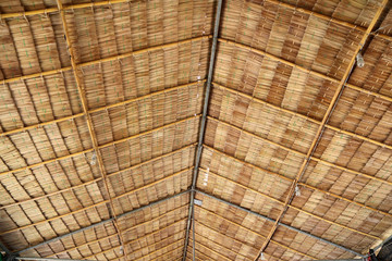 Ceiling of Thai local pavilion made from dried leaves of the nipa palm. Dried mangrove palm made to the roof of Thai local house.