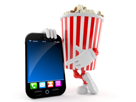 Popcorn character with smart phone