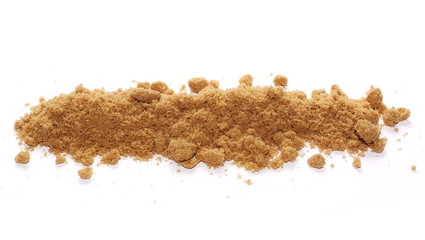 Unrefined light brown cane sugar isolated on white background