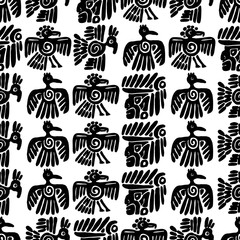 Seamless maya pattern. Black and white ethnic elements.