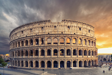 The Colosseum or Flavian Amphitheatre (Amphitheatrum Flavium or Colosseo) - obrazy, fototapety, plakaty
