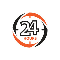 24 hours within a circle of clock, icon design, isolated on white background.