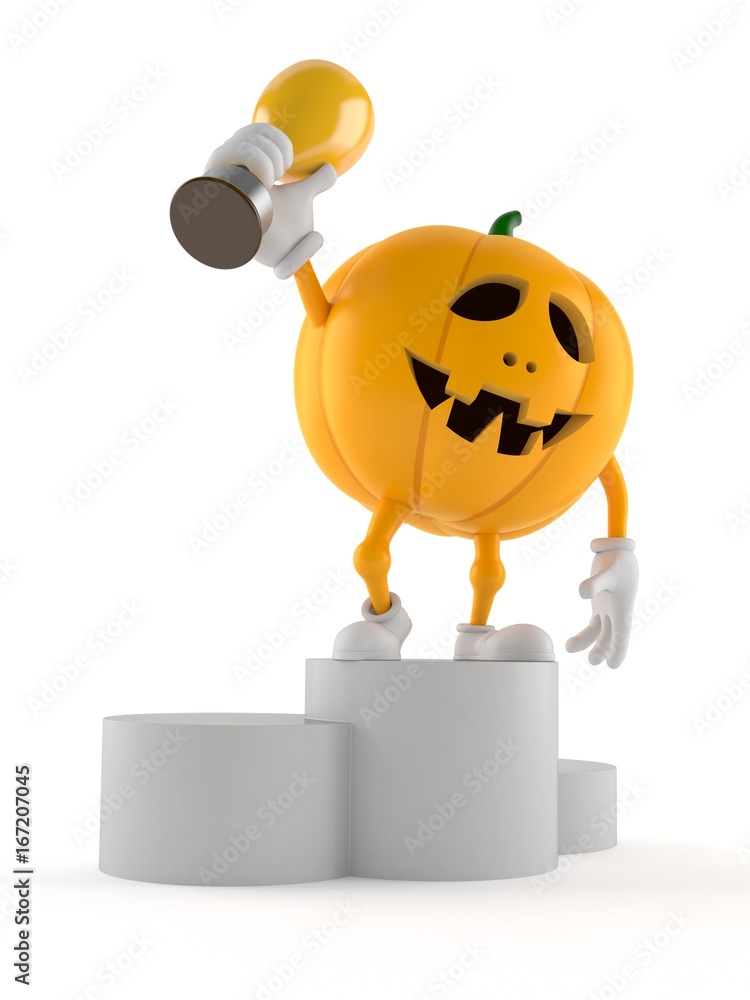 Canvas Prints halloween pumpkin character holding golden trophy