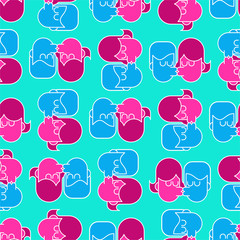 Swinger party seamless pattern. guy and girl sex ornament. Lovers kiss and hug. Gentle passion. Hugs sexy couple background