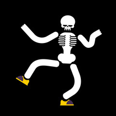 Dancing skeleton isolated. Skull dances street dances