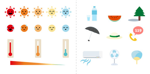 温度表示・熱中症対策グッズのベクターイラスト集