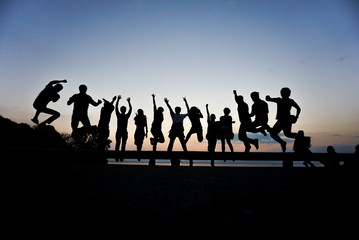 Group team jump,silhouette picture
