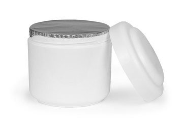 Round packaging of cream. Jar of cream isolated on white background