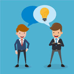 Two Businessman in Suit Talk about Have Good Idea for Business. Concept Business Vector Illustration Flat Style.