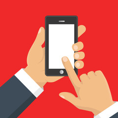 Hand holding smart phone. Business concept, flat design, vector