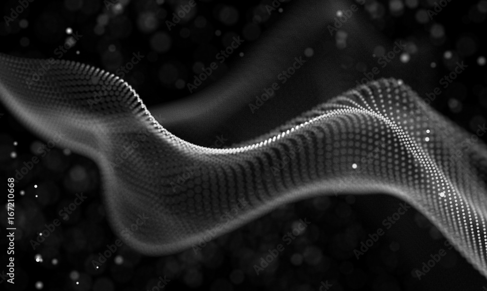 Poster Data technology abstract futuristic illustration . Low poly shape with connecting dots and lines on dark background. 3D rendering . Big data visualization .