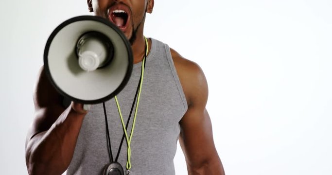 Trainer shouting on mega phone