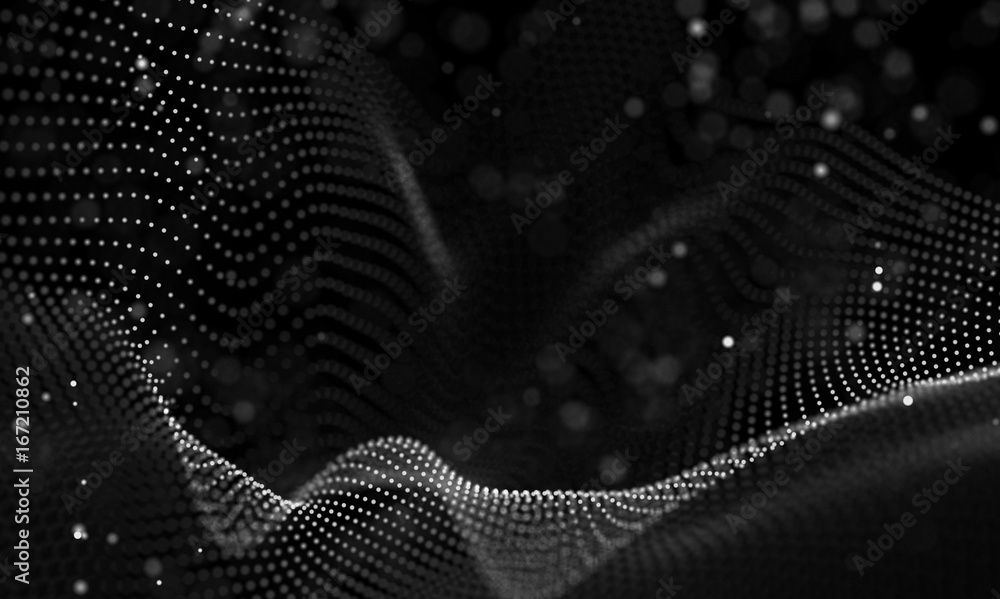 Poster Data technology abstract futuristic illustration . Low poly shape with connecting dots and lines on dark background. 3D rendering . Big data visualization .