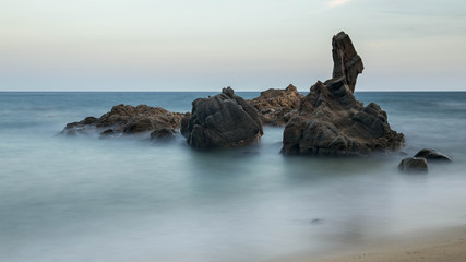 Fototapeta na wymiar Coastal with rocks ,long exposure picture from Coasta Brava, Spain