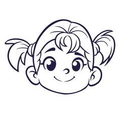Cartoon cute girl face outlined. Vector illustration of a small girl