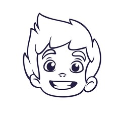 Happy cartoon boy head outline. Vector illustration for coloring book