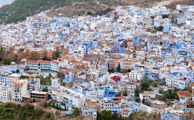 Panorama of Chefchaouen blue town in Morocco, Africa