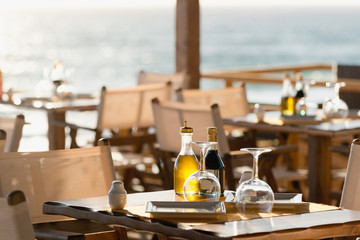 Table setting in a seaside restaurant