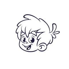 Cartoon Boy Face icon outlined. Vector illustration of a small boy emblem