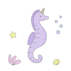 Purple sea horse unicorn isolated vector illustration