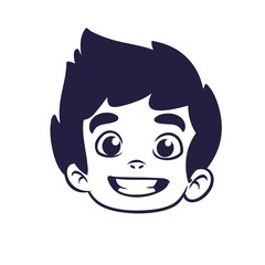 Happy cartoon boy head outline. Vector illustration for coloring book of a small boy  emblem