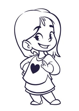 Vector color cartoon image of a cute little girl outlines.  Color image outlined. Vector cartoon little girl.