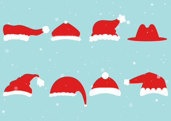 Fototapeta na wymiar Santa Claus red hat silhouette isolated on background. Santa head hat vector.