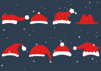 Santa Claus red hat silhouette isolated on background. Santa head hat vector.