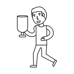 Man with trophy cup cartoon