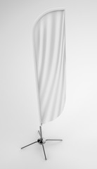 Blank white convex feather flag outdoor advertising shield flag banner or vertical wind banner mock up template isolated on white background.