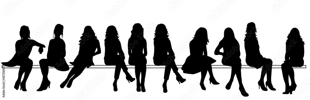 Wall mural vector, silhouette of sitting girls set