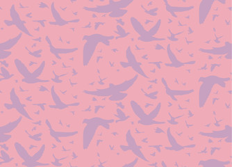 Abstract seamless silhouette of birds pink pattern, vector