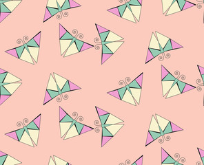 Abstract seamless butterfly pink pattern, vector