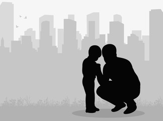 Vector silhouette of father and son