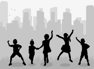 silhouette children rejoice