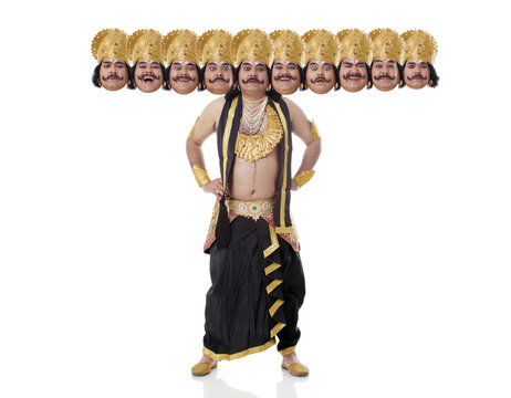 Portrait of a man dressed as Raavan 