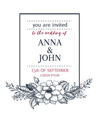 Wedding invitation of hand drawn flower in sketch style.  Vector floral frame can be use for greeting card, template, invitation - 167217062