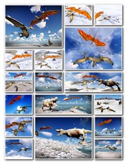 Velociraptor and pterodactyl 3d rendering © satori