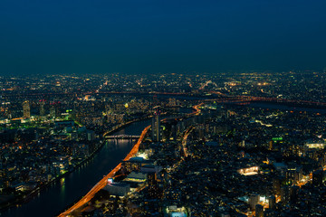 The view of city night from the top level.