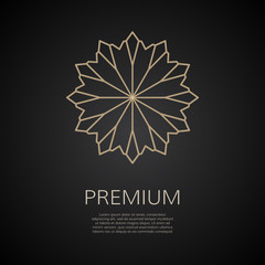 Golden flower shape. Gradient premium ornament. Isolated floral sign. Business identity concept for bio, eco, jewelry company or spa salon.