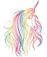 Unicorn with rainbow colors on white background. Design concept for print, card, poster. Vector illustration