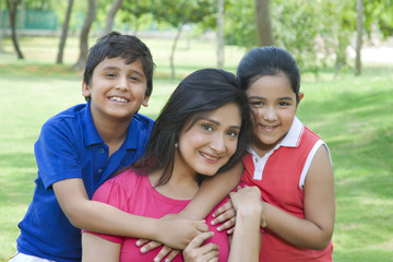 Portrait of family in park