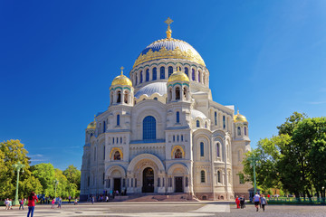 Fototapeta na wymiar Kronstadt Naval Cathedral of Saint Nicholas near the Saint-Petersburg, Russia.
